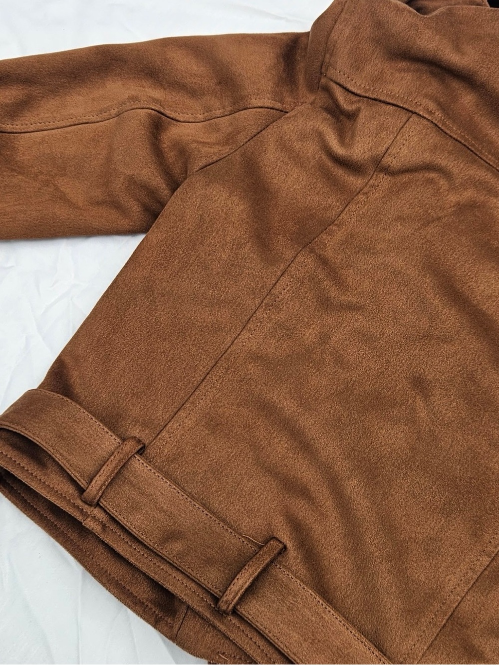 Brown Faux Suede Moto Jacket - Picture 4 of 16